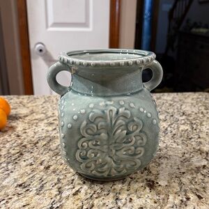 Source Unknown Teal Ceramic Vase with Handles